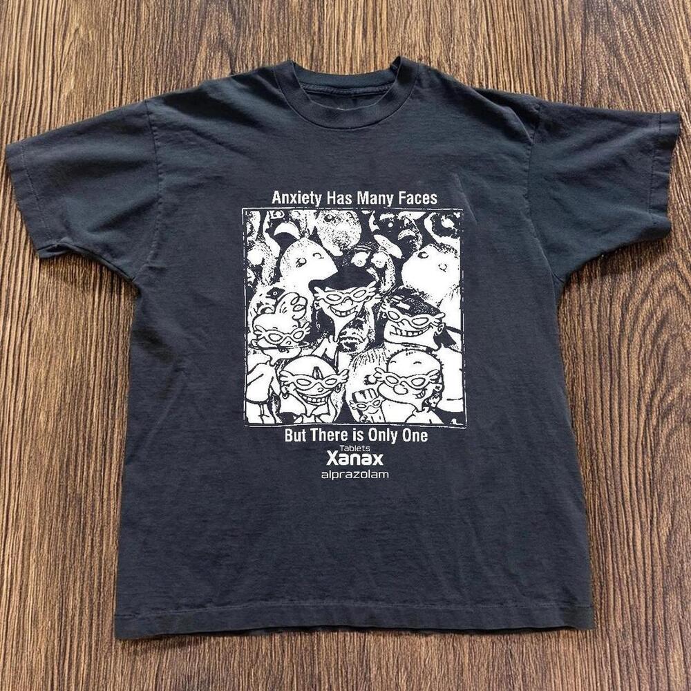 Gildan Black T Shirt Black Anxiety Has Many Faces Graphic Tee